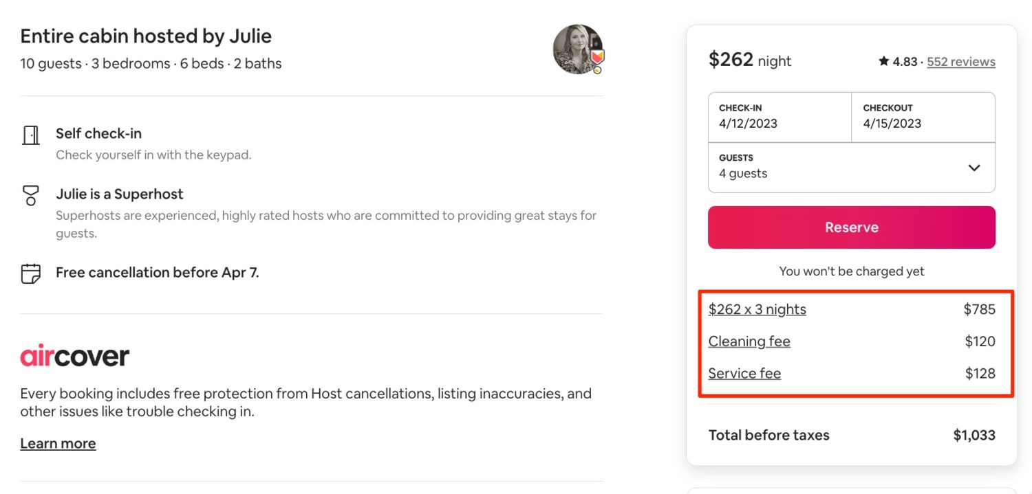 airbnb cost breakdown