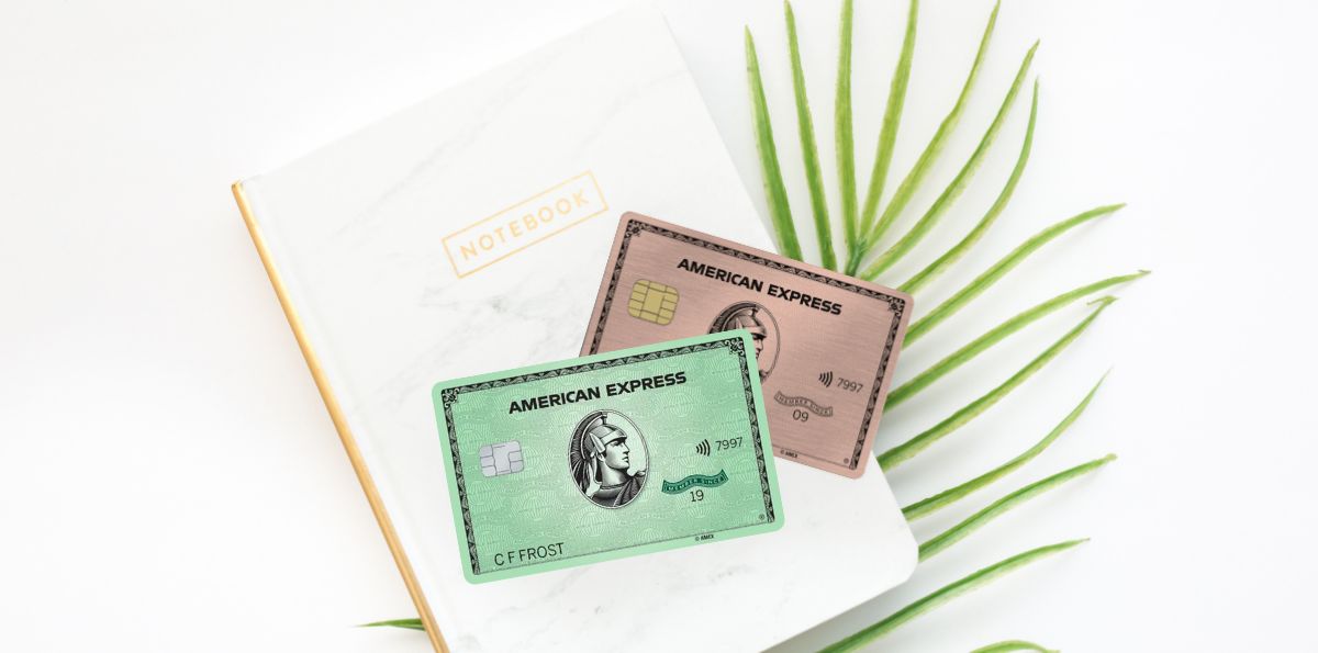Amex Green vs Gold cards with a notebook