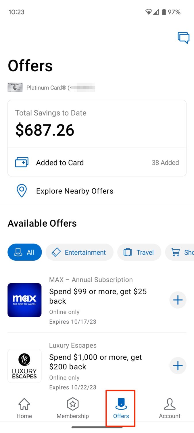 amex offers on mobile app