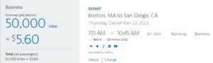 Boston to San Diego JetBlue Mint using AA miles