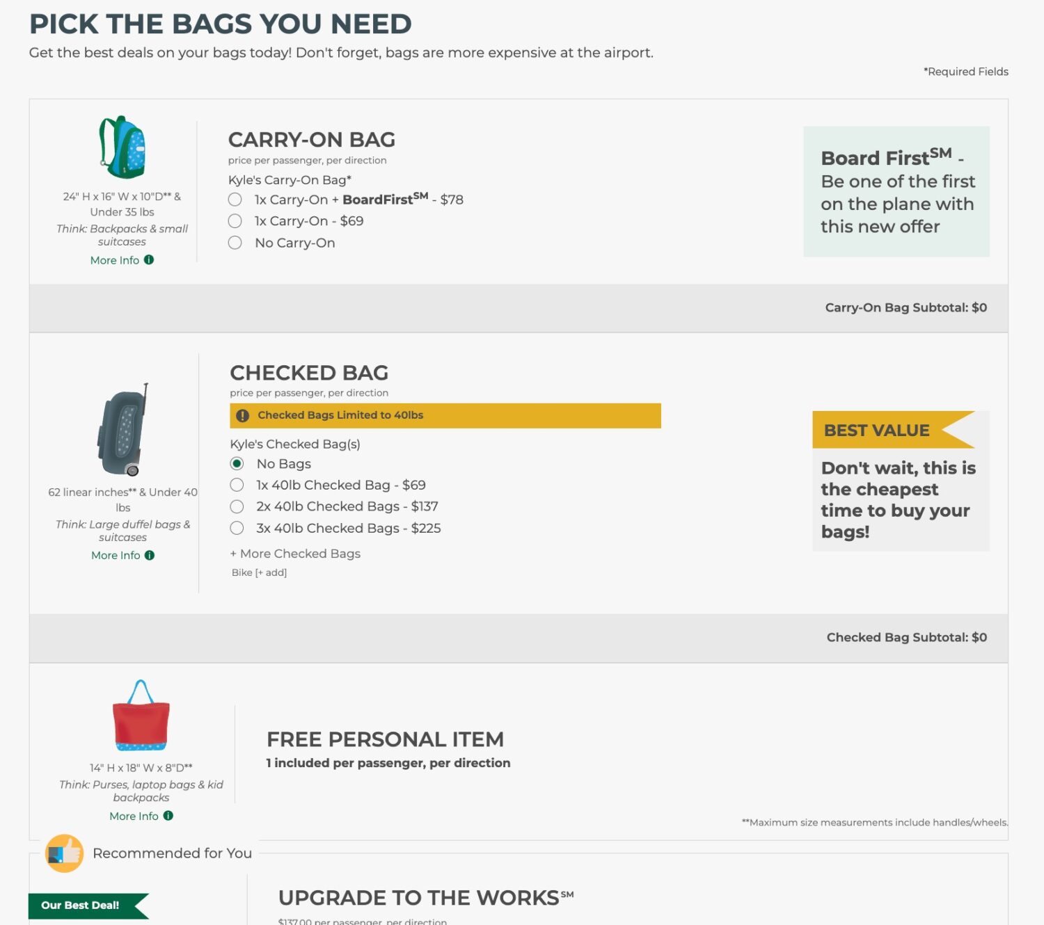 frontier airlines baggage fees