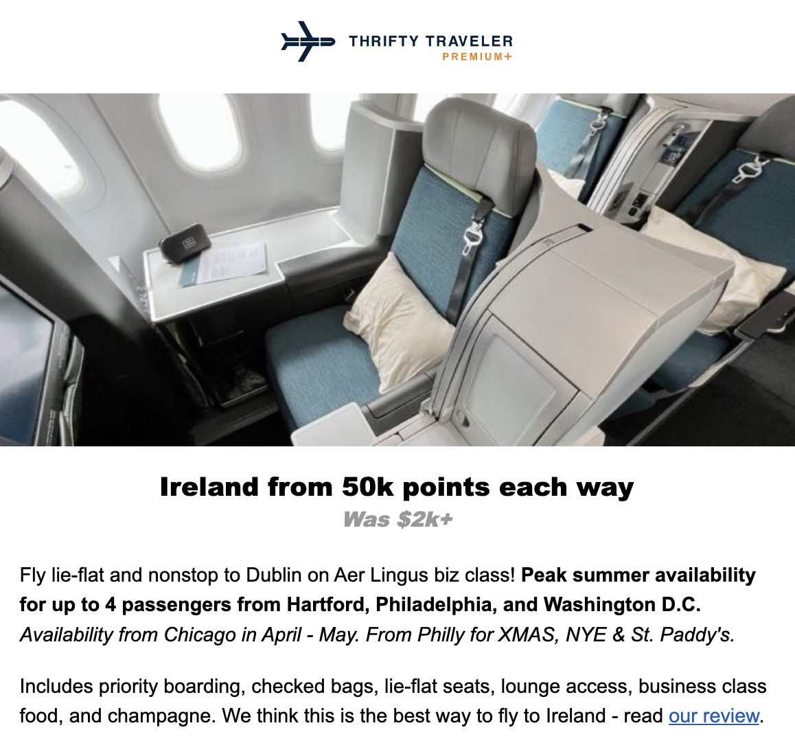 Chicago biz class flight deal to Ireland