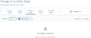 Chicago to Doha using AA miles with no results