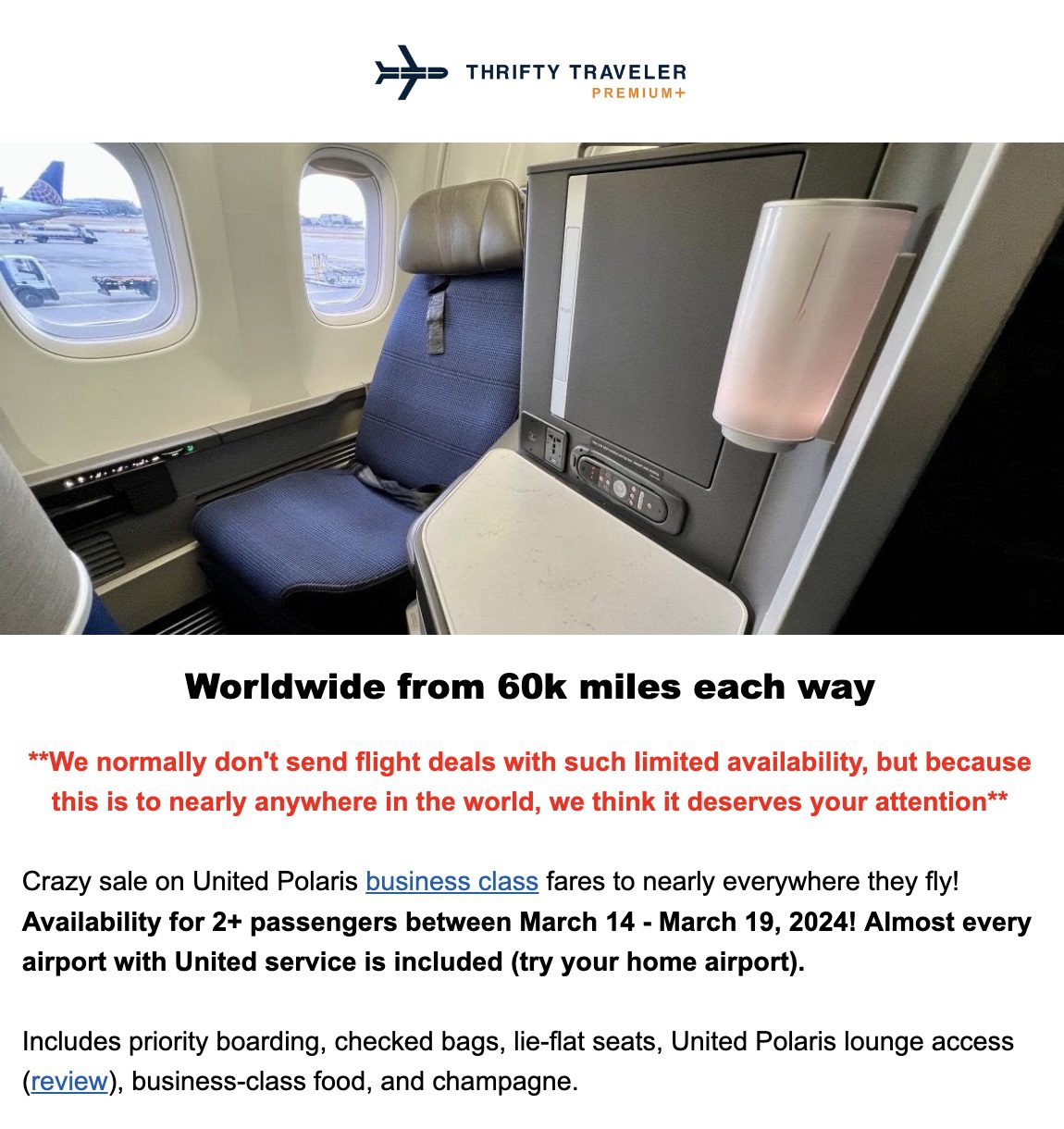 United Miles worldwide sale in business class