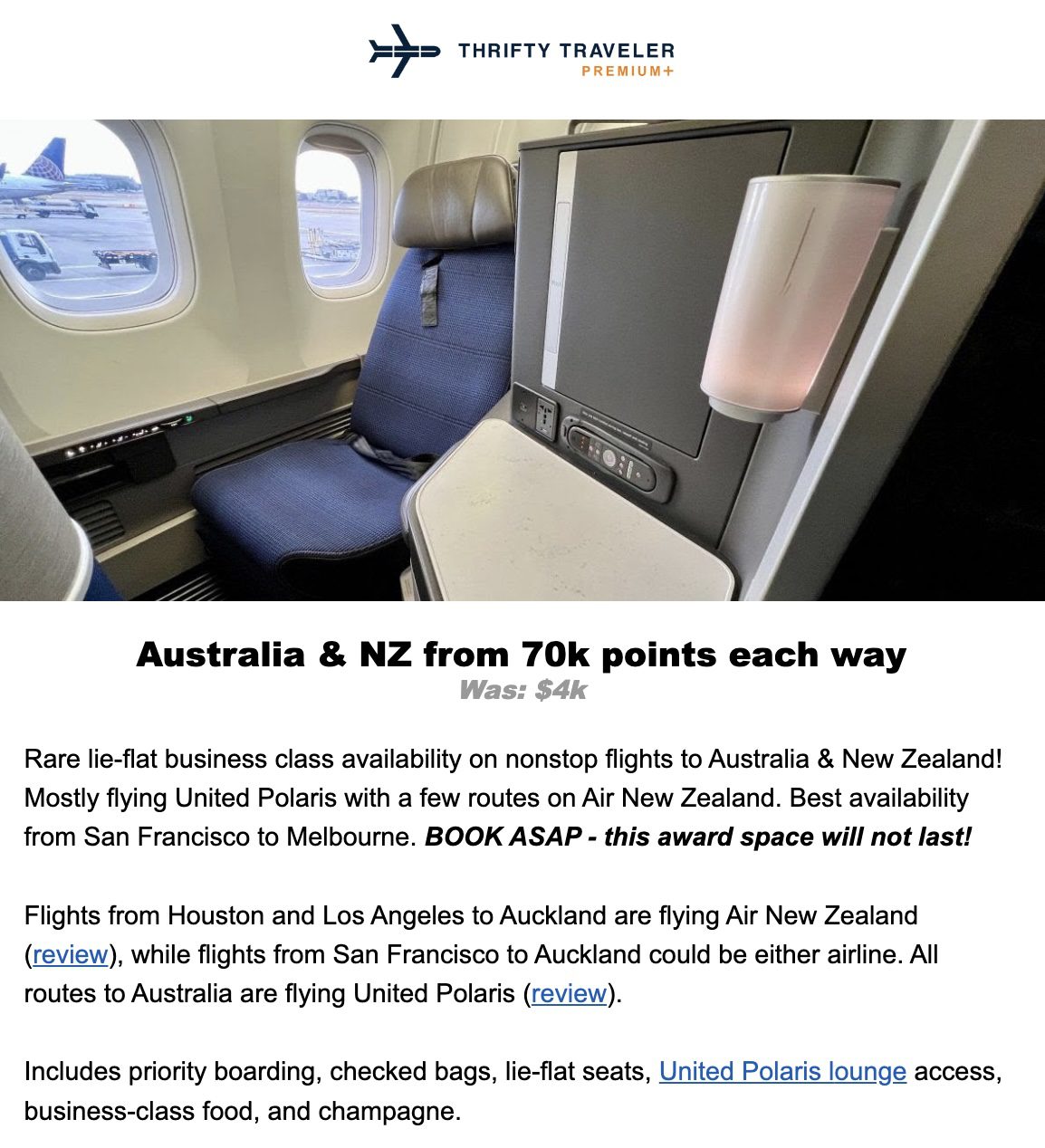 Polaris business class to Australia and New Zealand