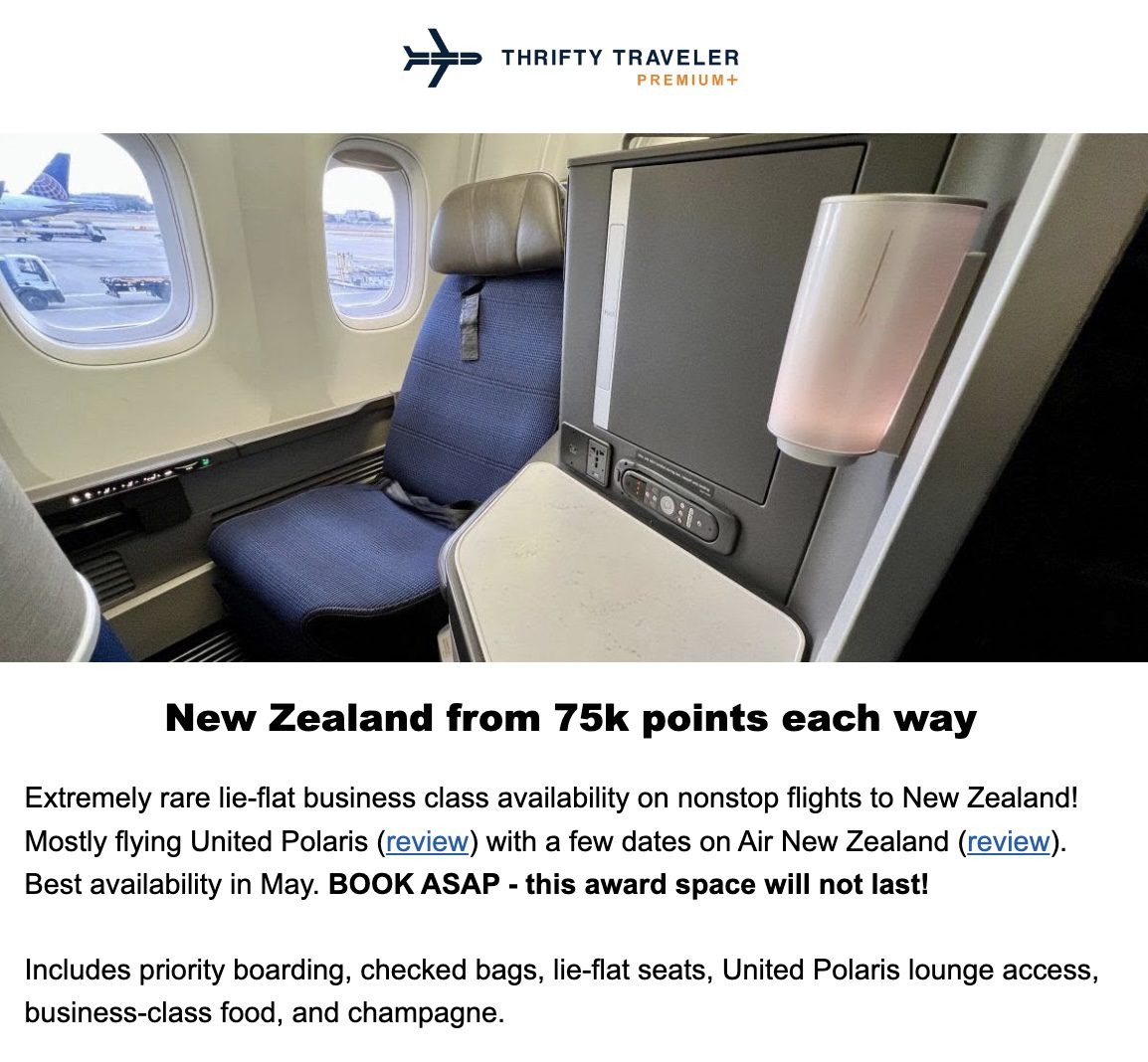 SFO United business class deal to new zealand