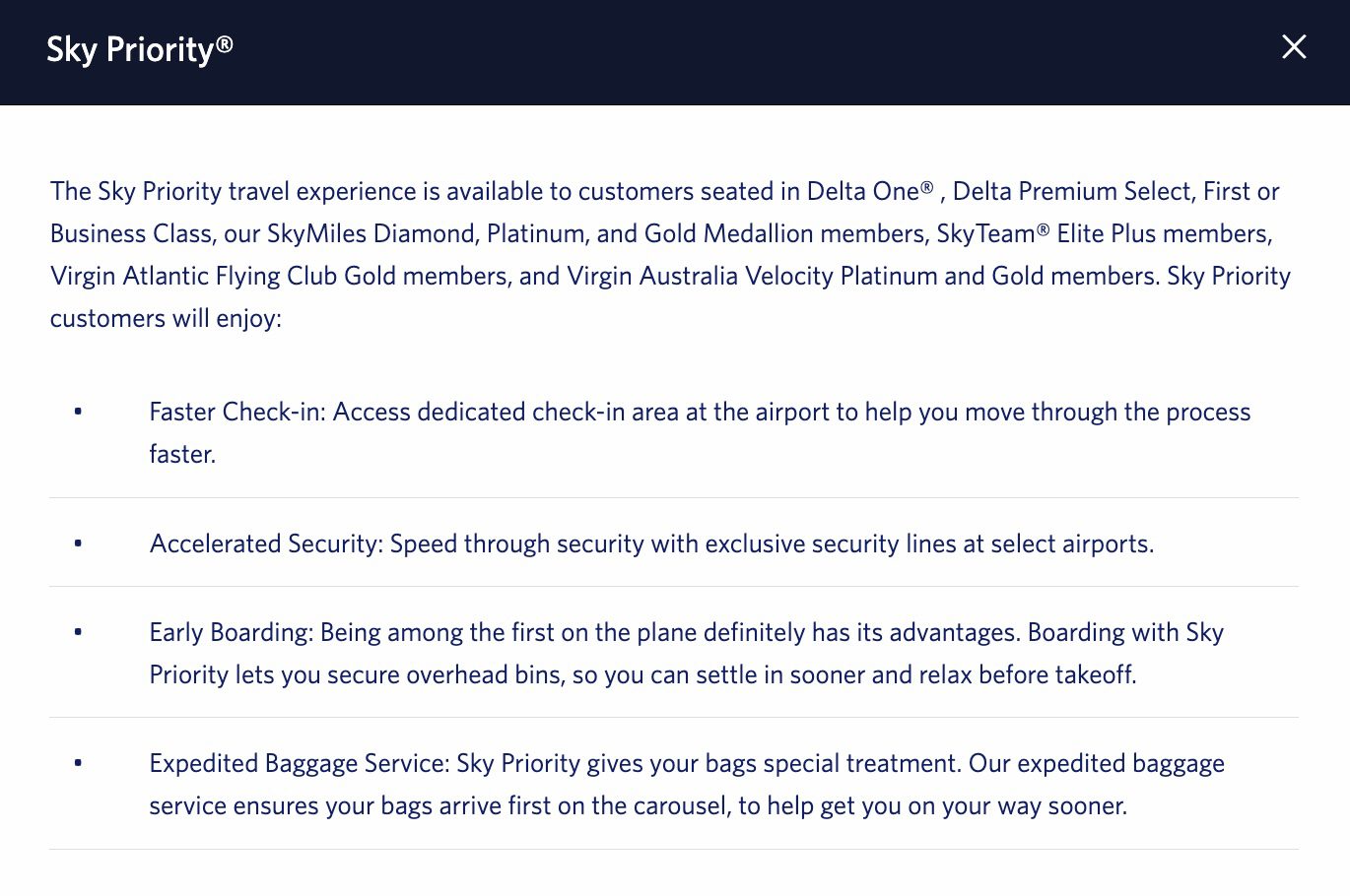Sky Priority details from Delta's website