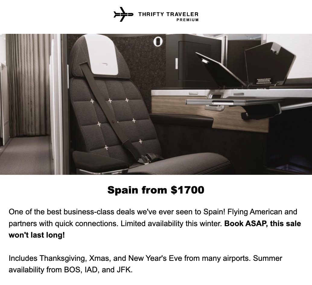 deal on Spain business class flights