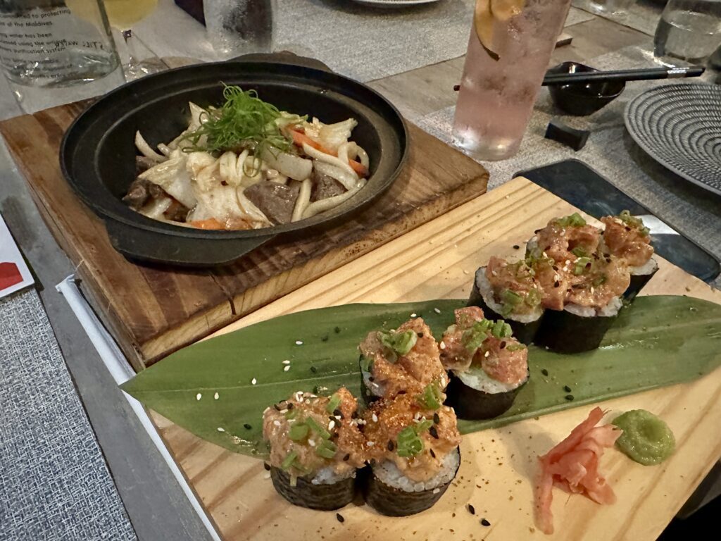 tabemasu sushi roll and noodles