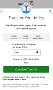 transfer capital one miles to turkish