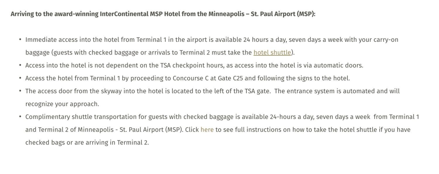 TSA checkpoint arrivals information Intercontinental MSP
