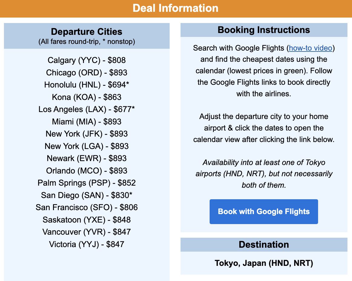 Tokyo, Japan flight deal