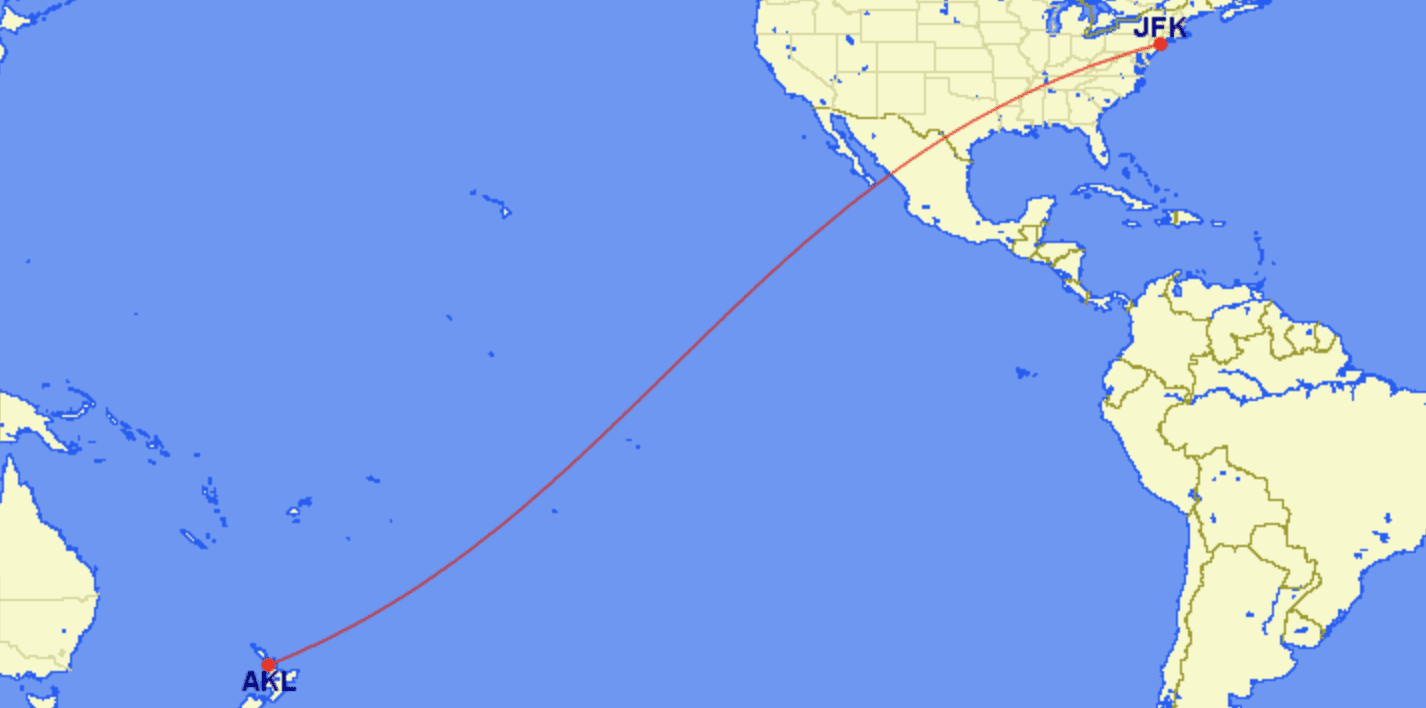 Map route from JFK-AKL