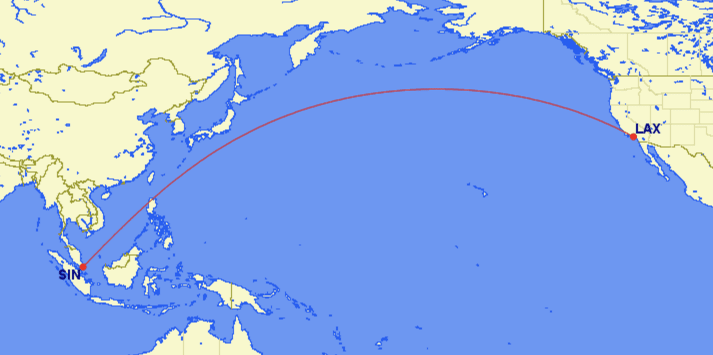 Map of route from LAX-SIN