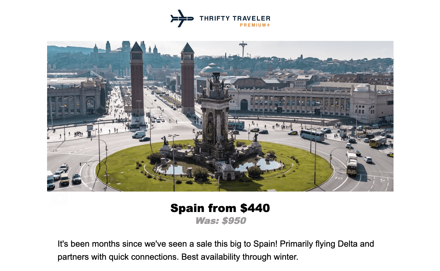 Thrifty Traveler Premium flight deal to Spain 